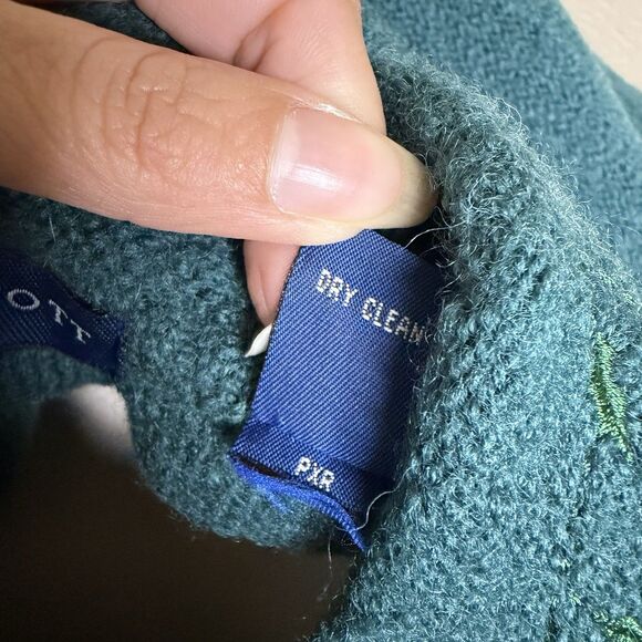 VTG Karen Scott Green Wool Embroidered Button Front Cardigan Sweater Womens M - Picture 7 of 10